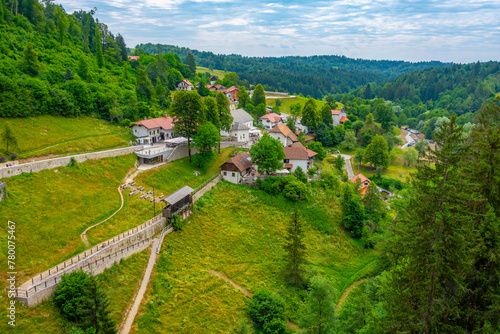 Panorama of Predjama village in Slovenia photo