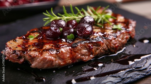 Grilled meat with cherry sauce 