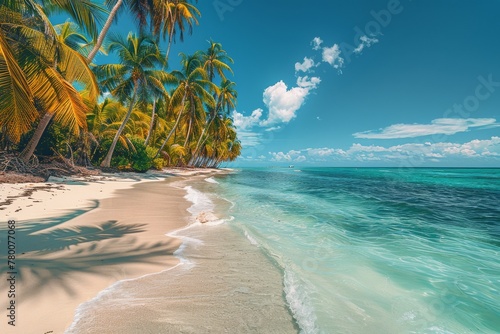 Sandy Beach With Blue Water and Palm Trees