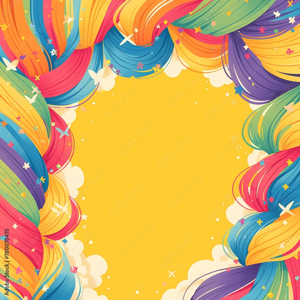 Vibrant and Joyful Rainbow-colored Ribbon Frame Artwork Ideal for Colorful Backgrounds