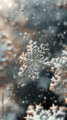 Snow Flakes Falling Down on the Ground