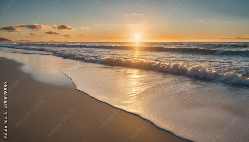 Fototapeta premium Sunset Stroll by the Seashore Generative AI