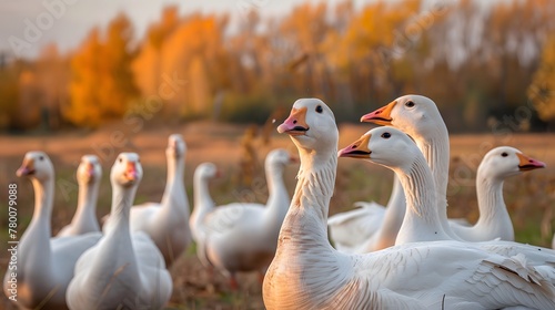 white geese on the farm photo