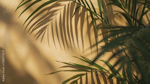 Blurred shadow of palm leaves on the wall generative ai