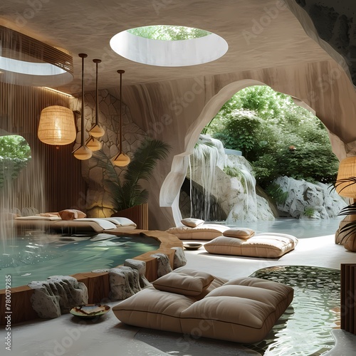 Find Bliss in the Ultimate Spa Sanctuary - Immerse Yourself in Tranquility with this Stunning Poolside Escape Featuring a Breathtaking Waterfall photo