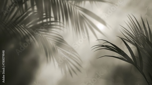 Blurred shadow of palm leaves on the wall generative ai