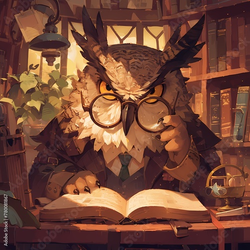 An Intelligent Owl Peruses a Catalogue for High-End Eyeglasses