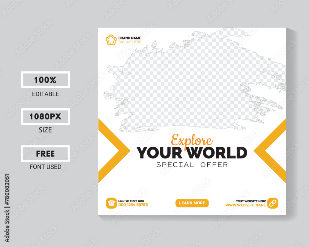 Obraz premium Set of travel sale social media post template. Web banner, flyer or poster for travelling agency business offer promotion. Holiday and tour advertisement banner design. 