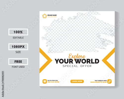  Set of travel sale social media post template. Web banner, flyer or poster for travelling agency business offer promotion. Holiday and tour advertisement banner design. 