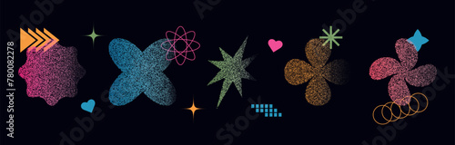 Trending geometric elements with a stipple texture. The effect of halftone decay. Vector illustration.