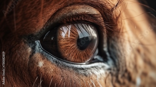 Extreme close up of horse eyes front view looking at camera banner with copy space. © Muzamil