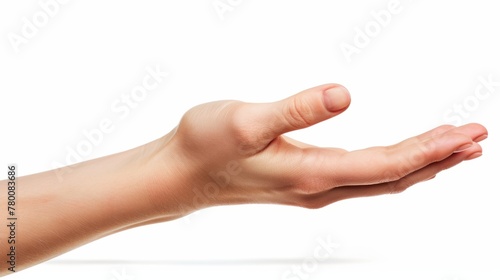 Female hand with palm up, isolated on white background generative ai