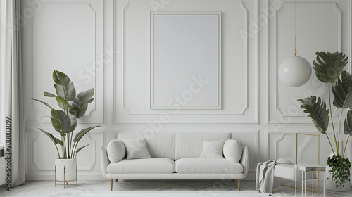 bright, luxurious room mockup, poster or picture with frame, created with generative ai technology photo
