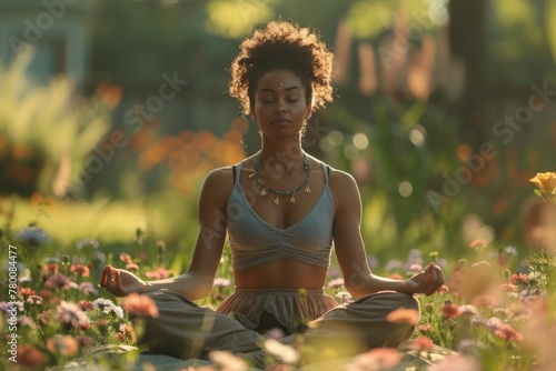 Woman Sitting in Field of Flowers