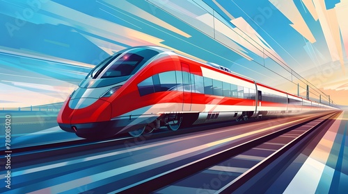 fast moving modern high speed train in flat landscape