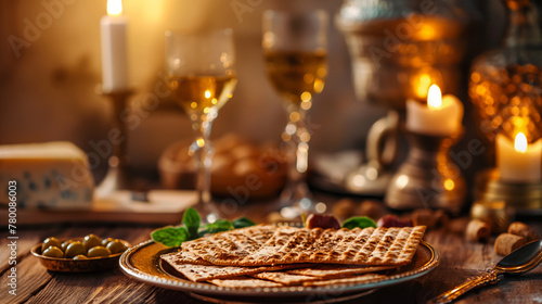 Pesah celebration concept. Jewish Passover traditions, Judaism holiday background. Feast of Unleavened Bread. 