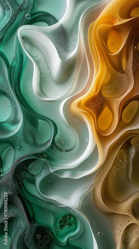 Green and Yellow Abstract Painting With Wavy Lines