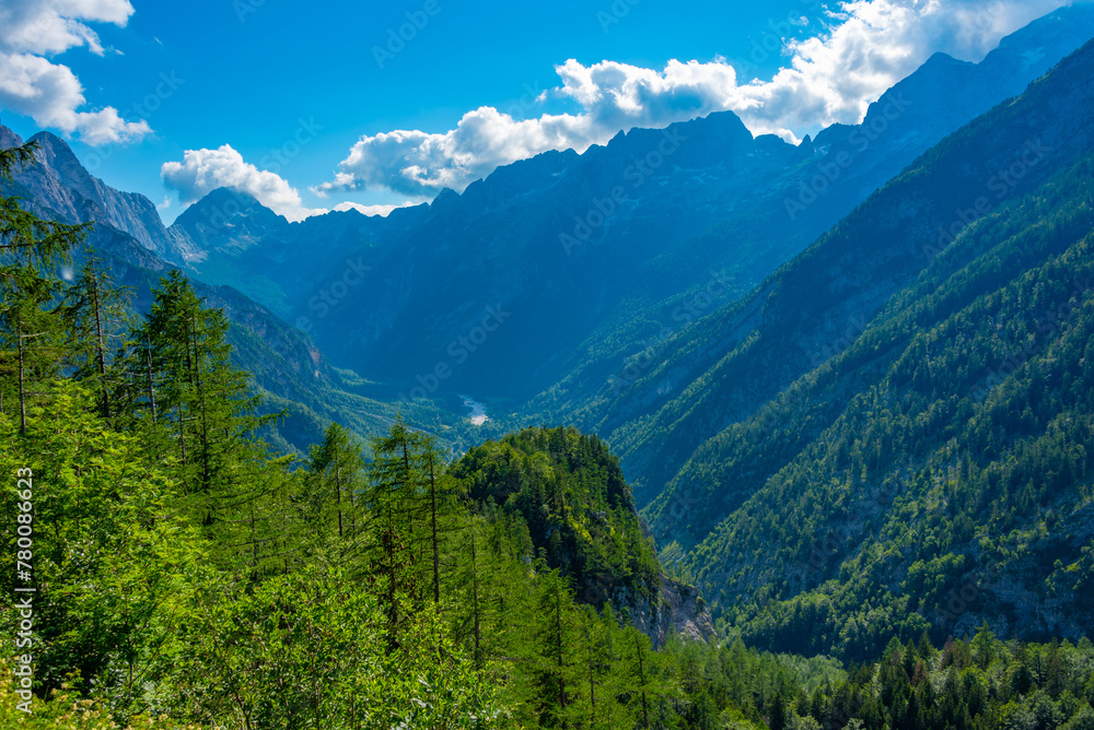 Fototapeta premium View over the Triglav national park from Supca viewpoint in Slovenia