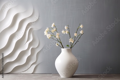 Wavy wall in a room with a flower shaped vase