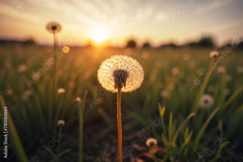 Flor Diente de Le  n al Atardecer en un esplendor dorado en la naturaleza salvaje.