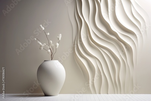 Wavy wall in a room with a flower shaped vase