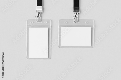 ID Card holder mockup with lanyard, vertical and horizontal. photo