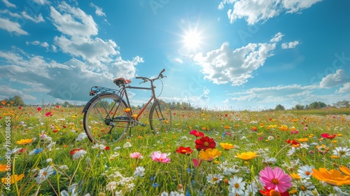 Bike Parked in Field of Flowers