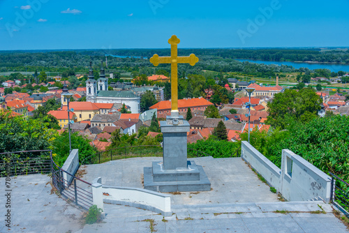Cross above Sremski Karlovci town in Serbia photo
