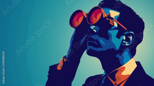 Leadership illustration. man with binoculars. generative ai