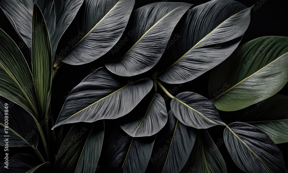 Flat Lay Elegance: Captivating Visuals of Abstract Black Leaves in Tropical Context