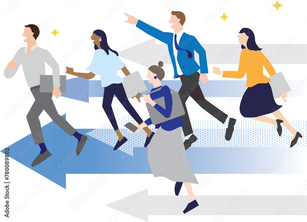 business people running on the arrows -start up- team work -vector illustration