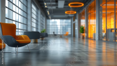 An Empty Office With Glass Walls and Desks