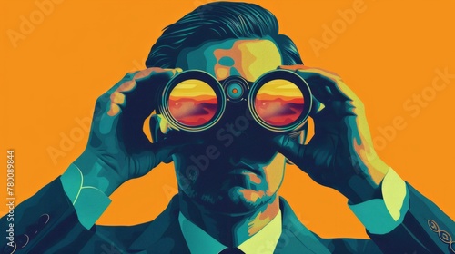 Leadership illustration. man with binoculars. generative ai © ThisDesign