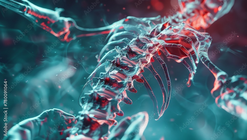 Abstract red and blue background depicting a human spine or back pain ...