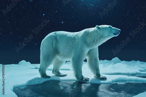 Polar Bear at night and global warming. Generative ai