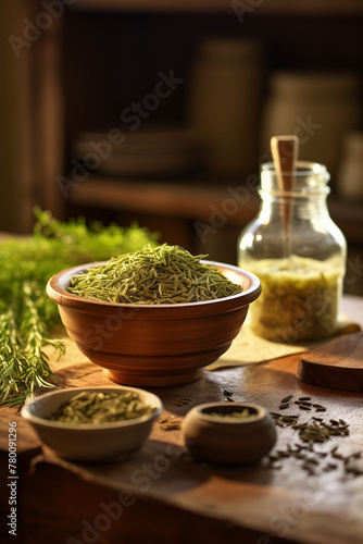 Healthy herbs in a cozy country kitchen, close up. Generative AI tools