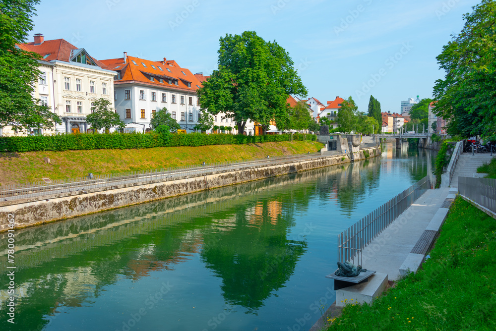 Riverside of Ljubljanica river in Ljubljana, Slovenia