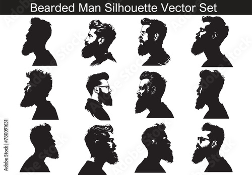 Bearded hipster men faces silhouette Vector set