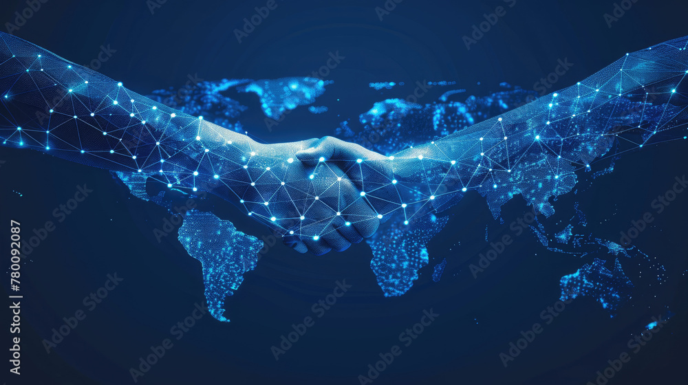 Businessman Handshake with Global Network Map