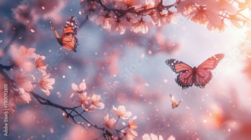Pink Flowers and Butterfly