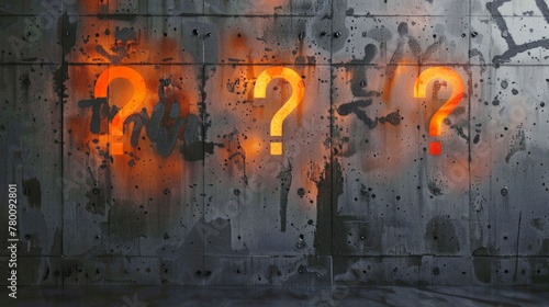 Orange question marks on concrete wall generative ai