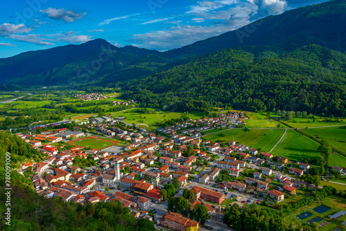 Aerial view of Slovenian town Kobarid