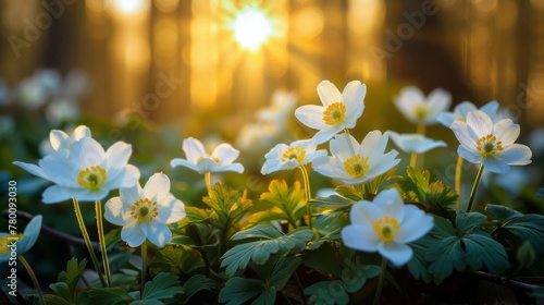 Group of White Flowers in Forest