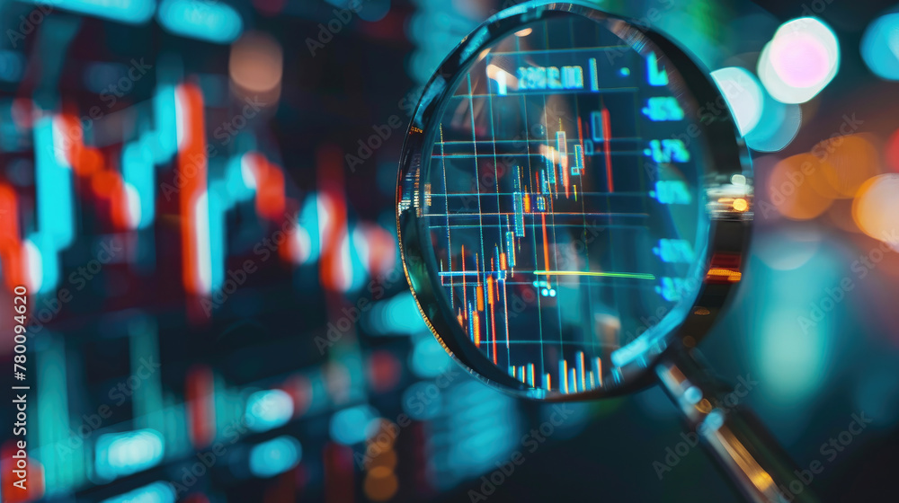 Magnifying Glass on Business Stock Shares Data Magnifying Glass on Business Stock Shares Data