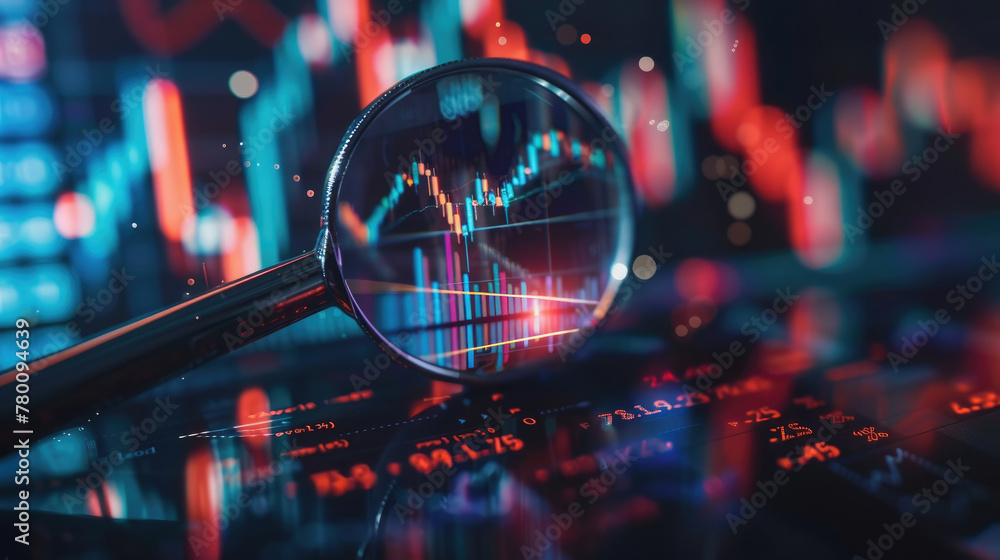 Magnifying Glass on Business Stock Shares Data Magnifying Glass on Business Stock Shares Data