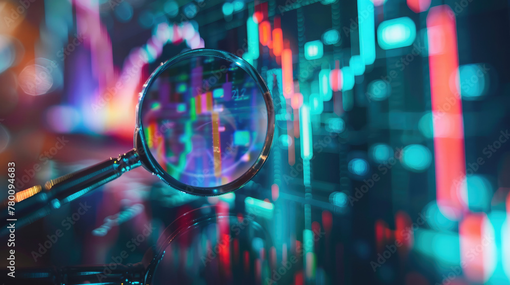 Magnifying Glass on Business Stock Shares Data Magnifying Glass on Business Stock Shares Data