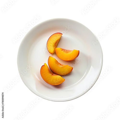 Peach slices on white plate isolated on transparent background