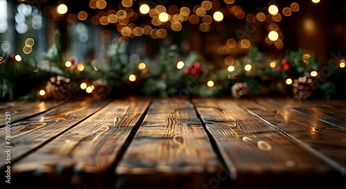 A wooden table is adorned with a multitude of bright lights, creating a dazzling display of illumination photo