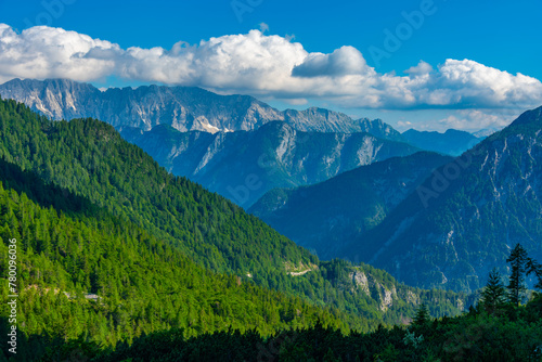 View over the Triglav national park from Supca viewpoint in Slovenia photo