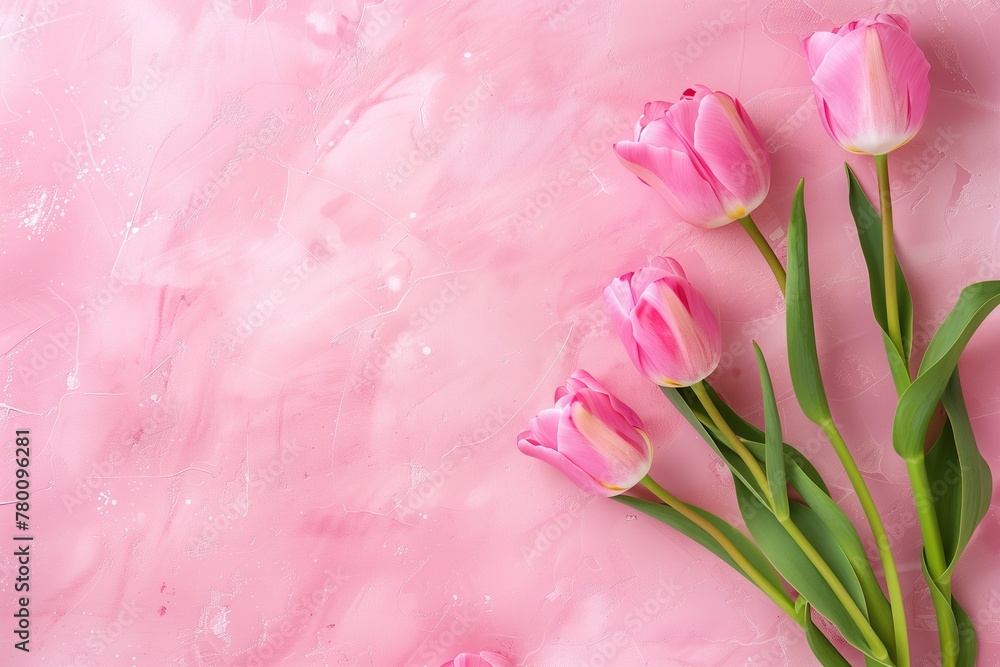 Fototapeta premium Pink Tulips on Textured Background